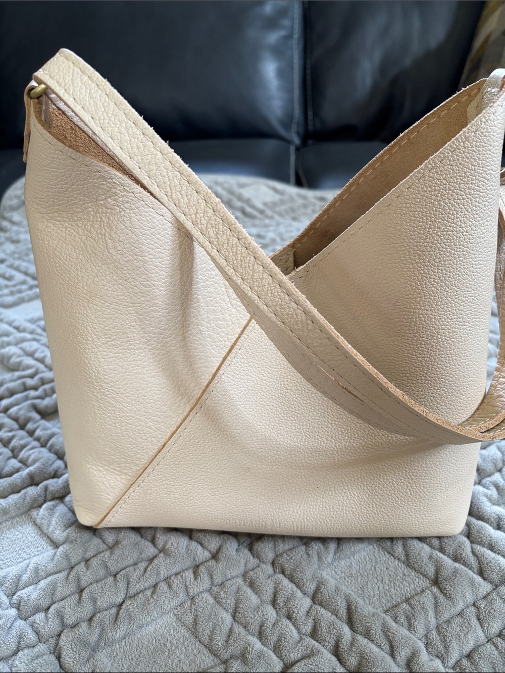 Portland Leather bone color classic Naomi Leather Shoulder Bag adjustable strap